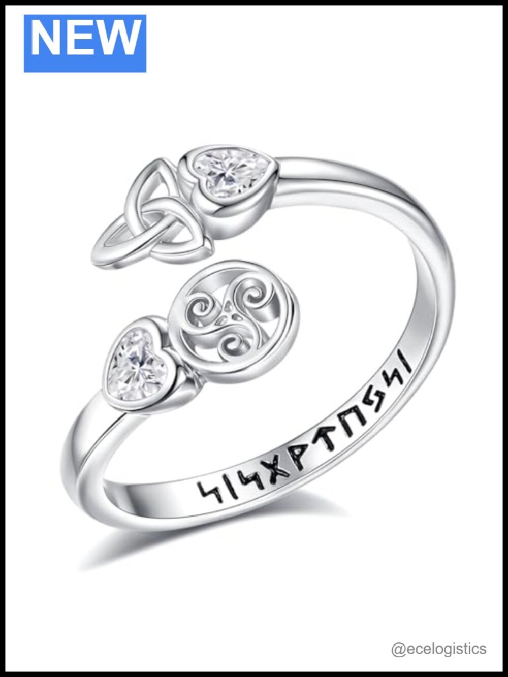 925 Sterling Silver Open Band Ring Adjustable Celtic Viking